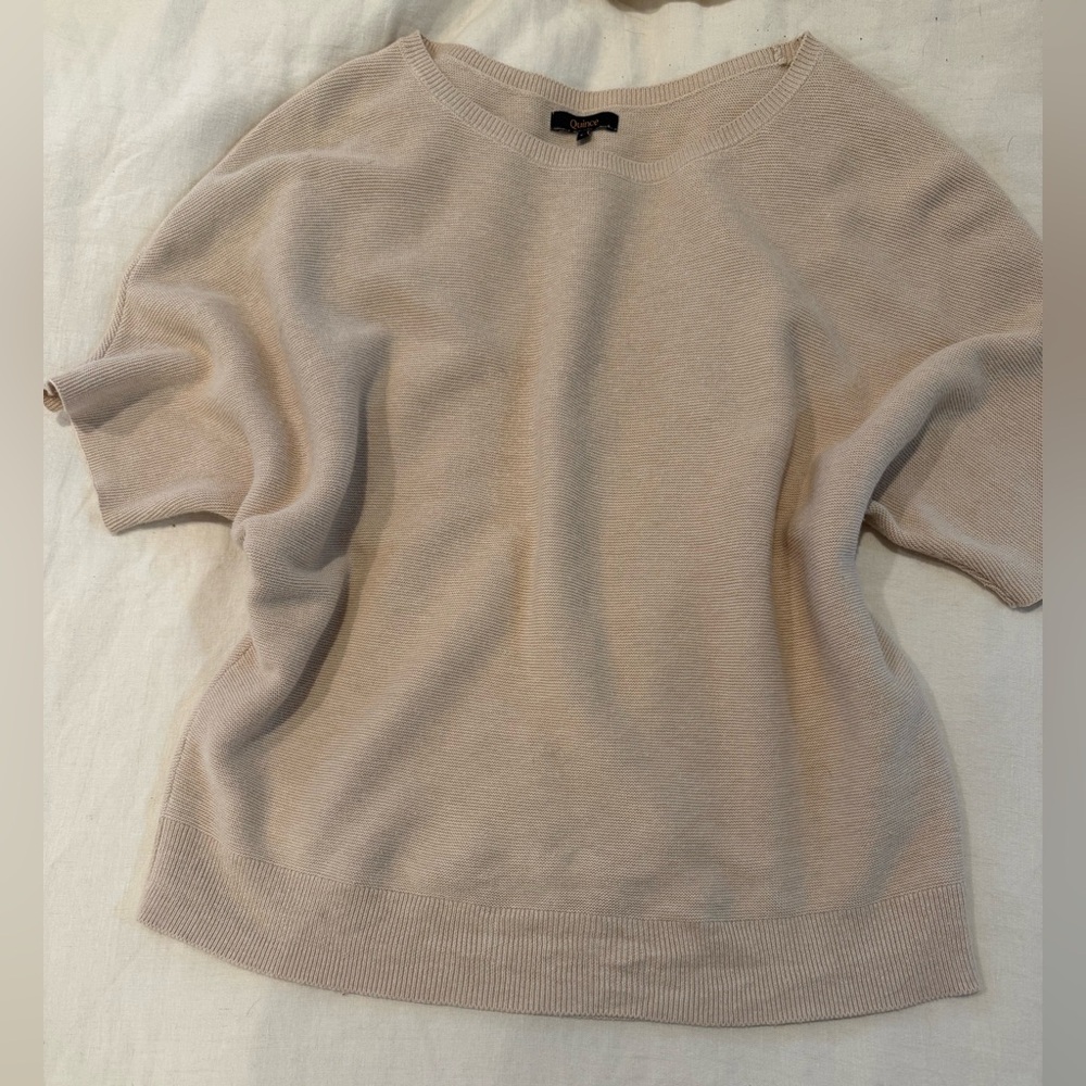 Quince Lightweight Cotton Cashmere Link Stitch Dolman Sweater Women’s M Oatmeal